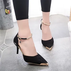 Women Suede Pumps High Heels Women OL Pumps Sexy High Heels Shoes Women Pointed Toe Thin Heel Red Bottom Ladies Wedding Shoes