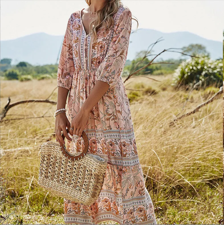 Women's Mid-length V-neck Floral Dress