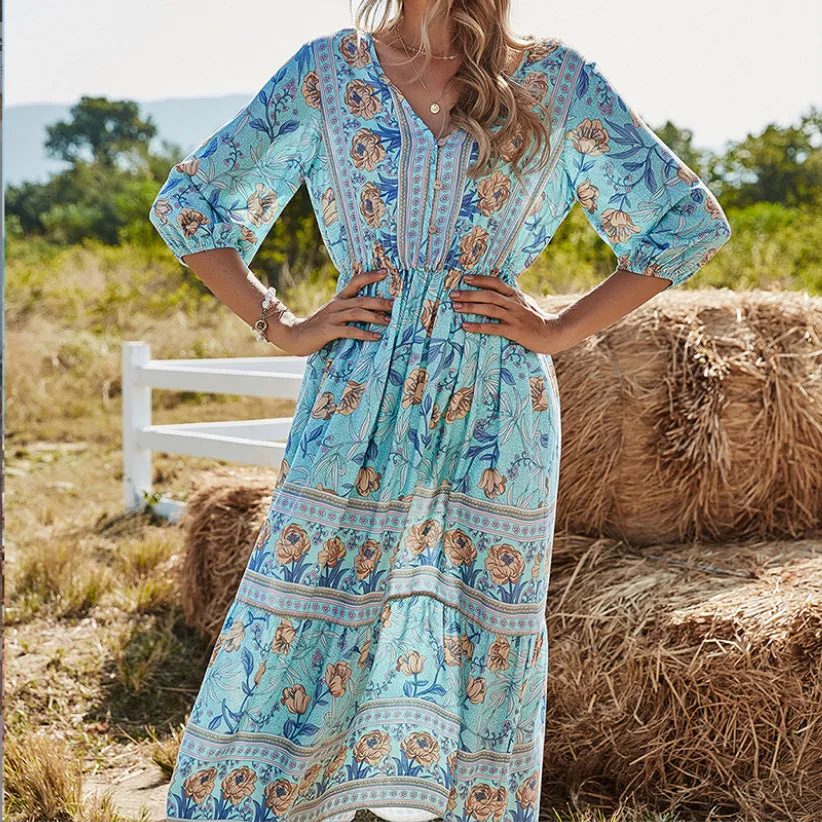 Women's Mid-length V-neck Floral Dress