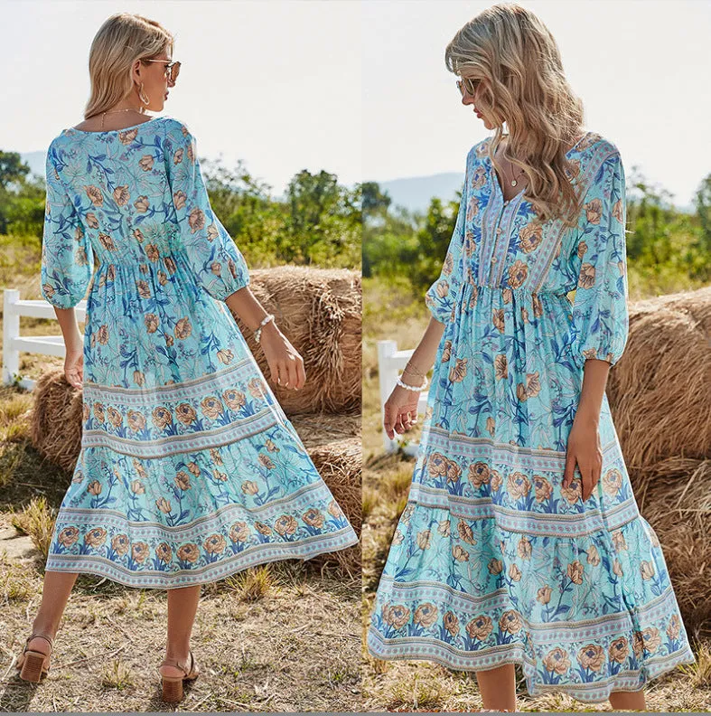 Women's Mid-length V-neck Floral Dress