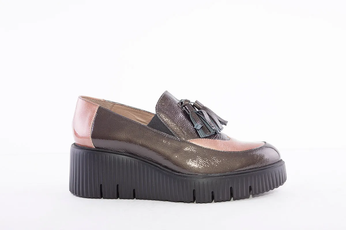 WONDERS - E-6221 CHUNKY FLAT SHOE - GREEN/BRONZE