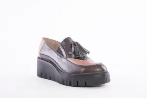 WONDERS - E-6221 CHUNKY FLAT SHOE - GREEN/BRONZE