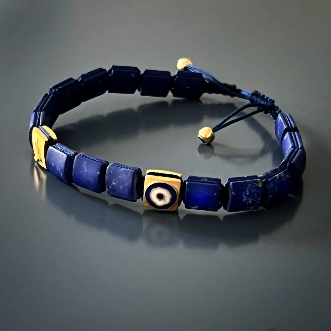Woven Lapis Lazuli Gold Evil Eye Bracelet