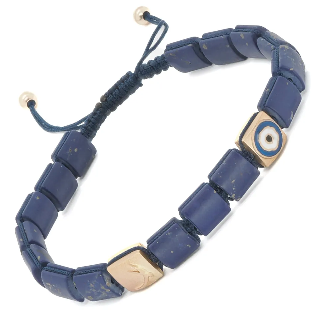 Woven Lapis Lazuli Gold Evil Eye Bracelet