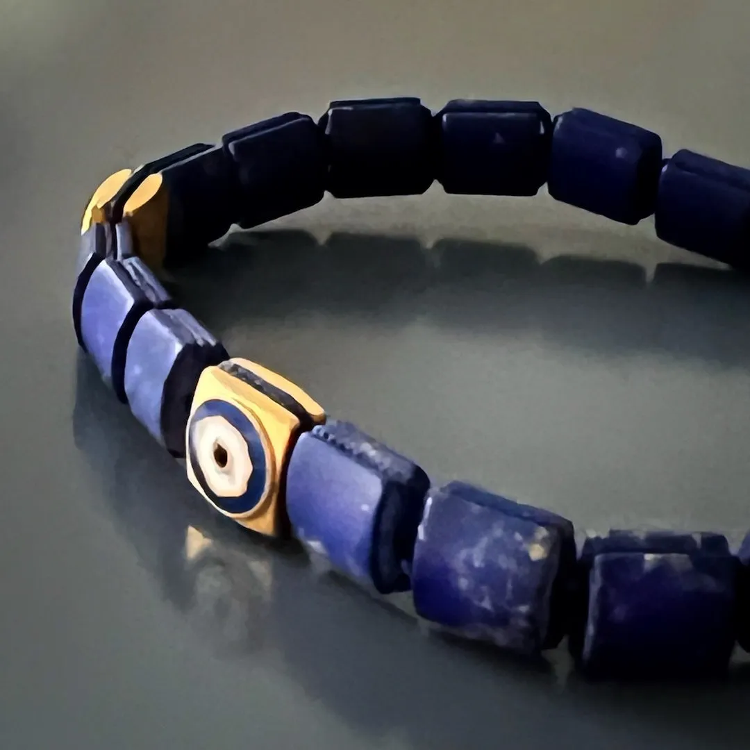 Woven Lapis Lazuli Gold Evil Eye Bracelet