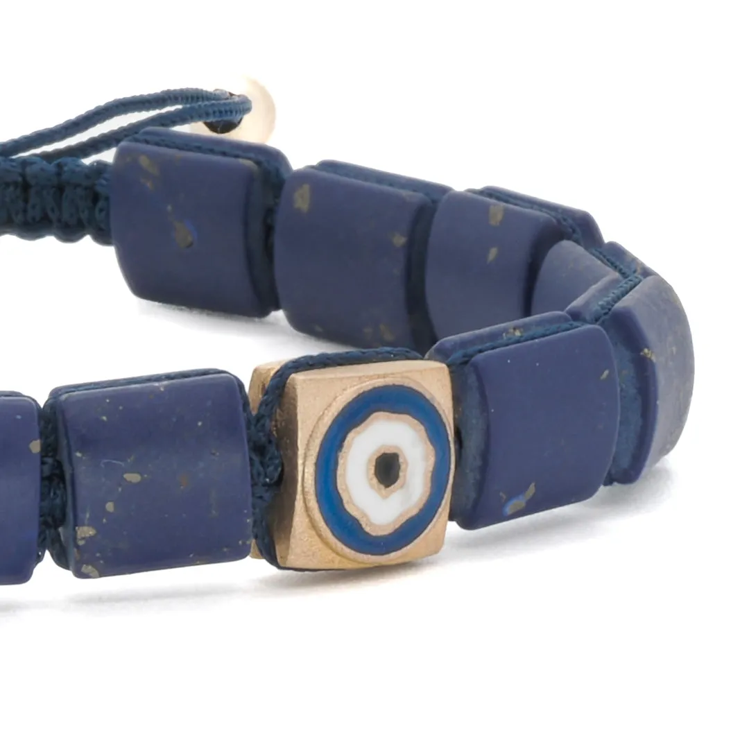 Woven Lapis Lazuli Gold Evil Eye Bracelet