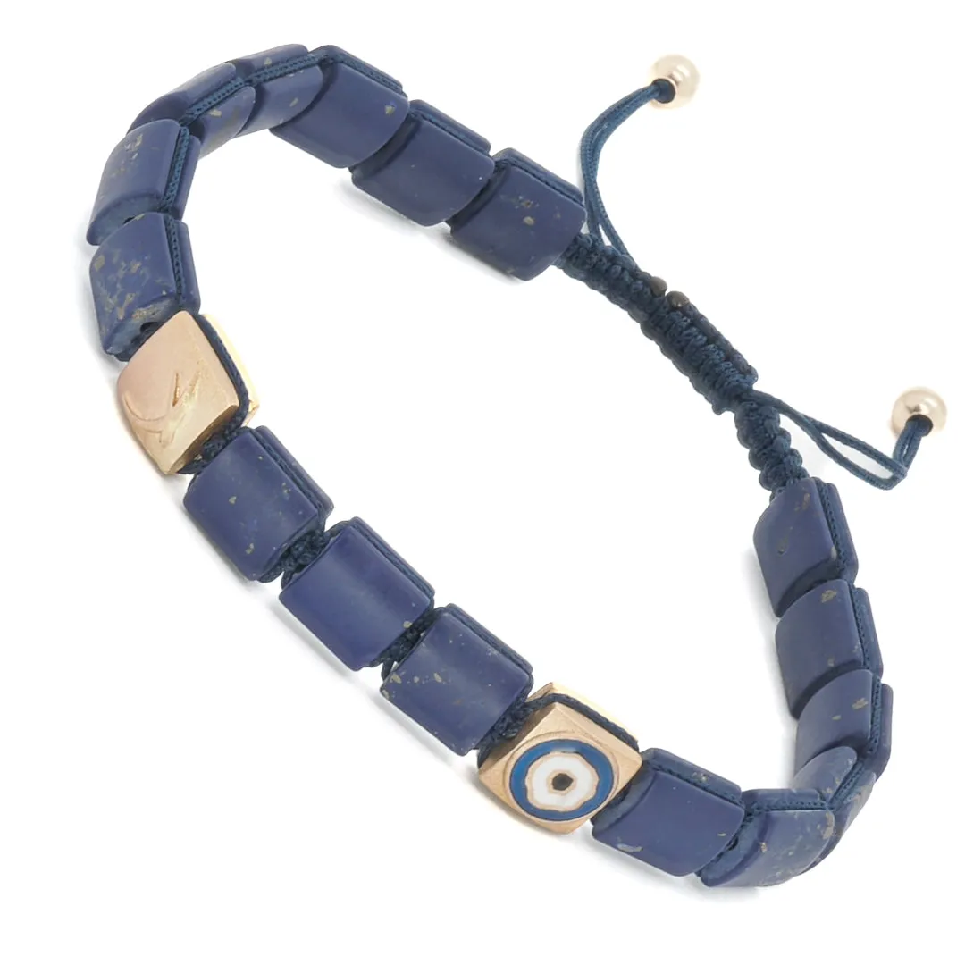 Woven Lapis Lazuli Gold Evil Eye Bracelet