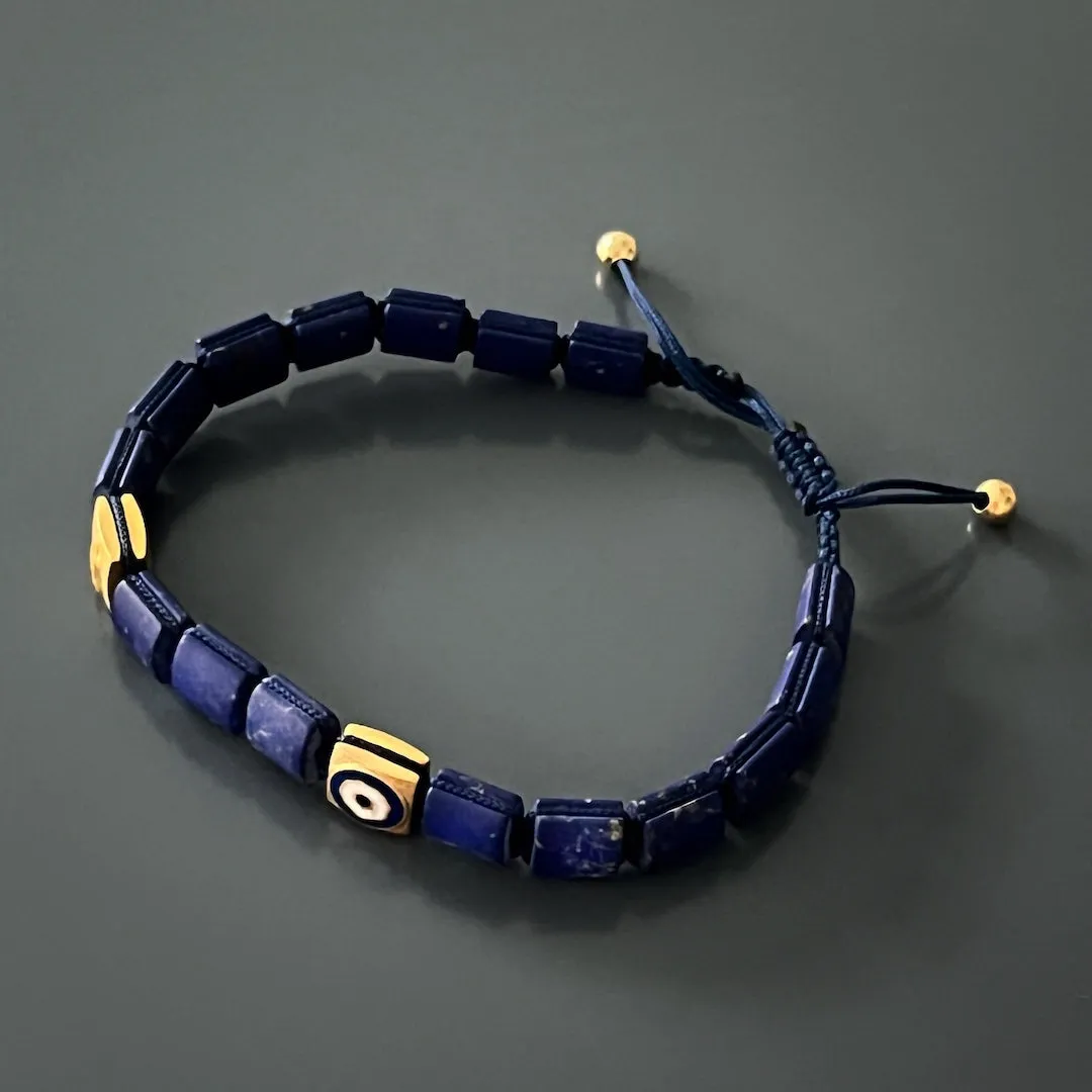 Woven Lapis Lazuli Gold Evil Eye Bracelet