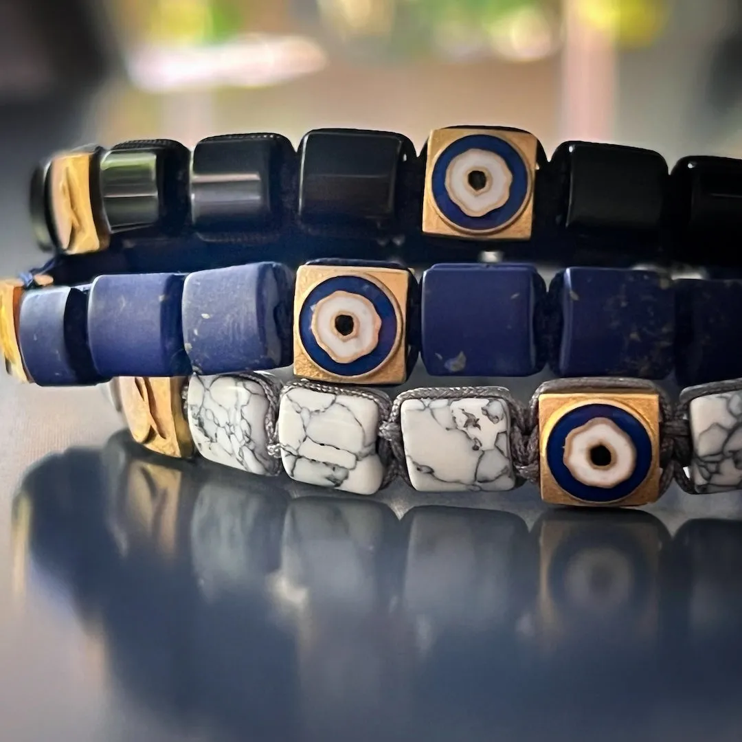 Woven Lapis Lazuli Gold Evil Eye Bracelet