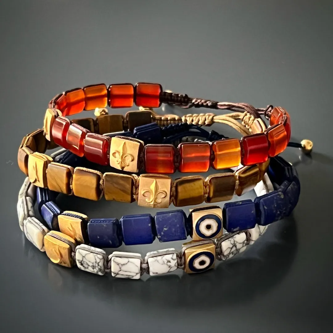 Woven Lapis Lazuli Gold Evil Eye Bracelet