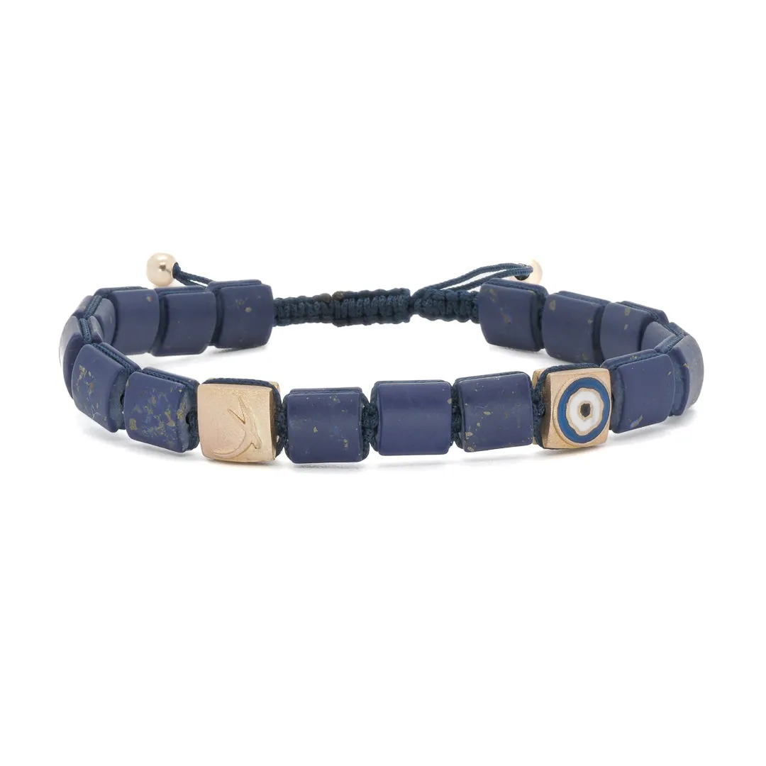 Woven Lapis Lazuli Gold Evil Eye Bracelet
