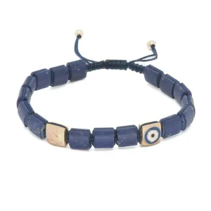 Woven Lapis Lazuli Gold Evil Eye Bracelet